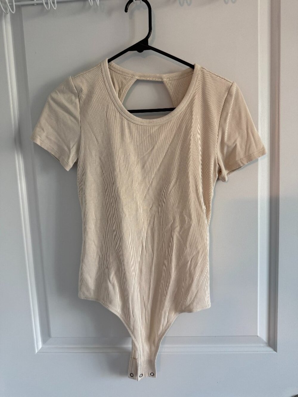 Vuori Open Back Ribbed Bodysuit Cream Beige